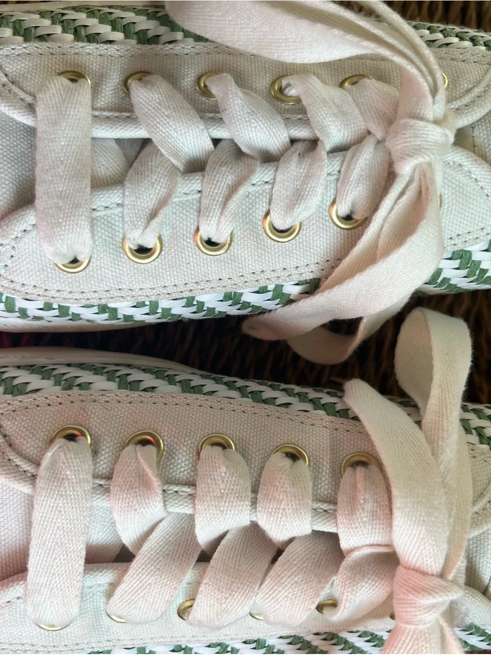 kate spade x Keds White and Green Woven Platform Sneakers